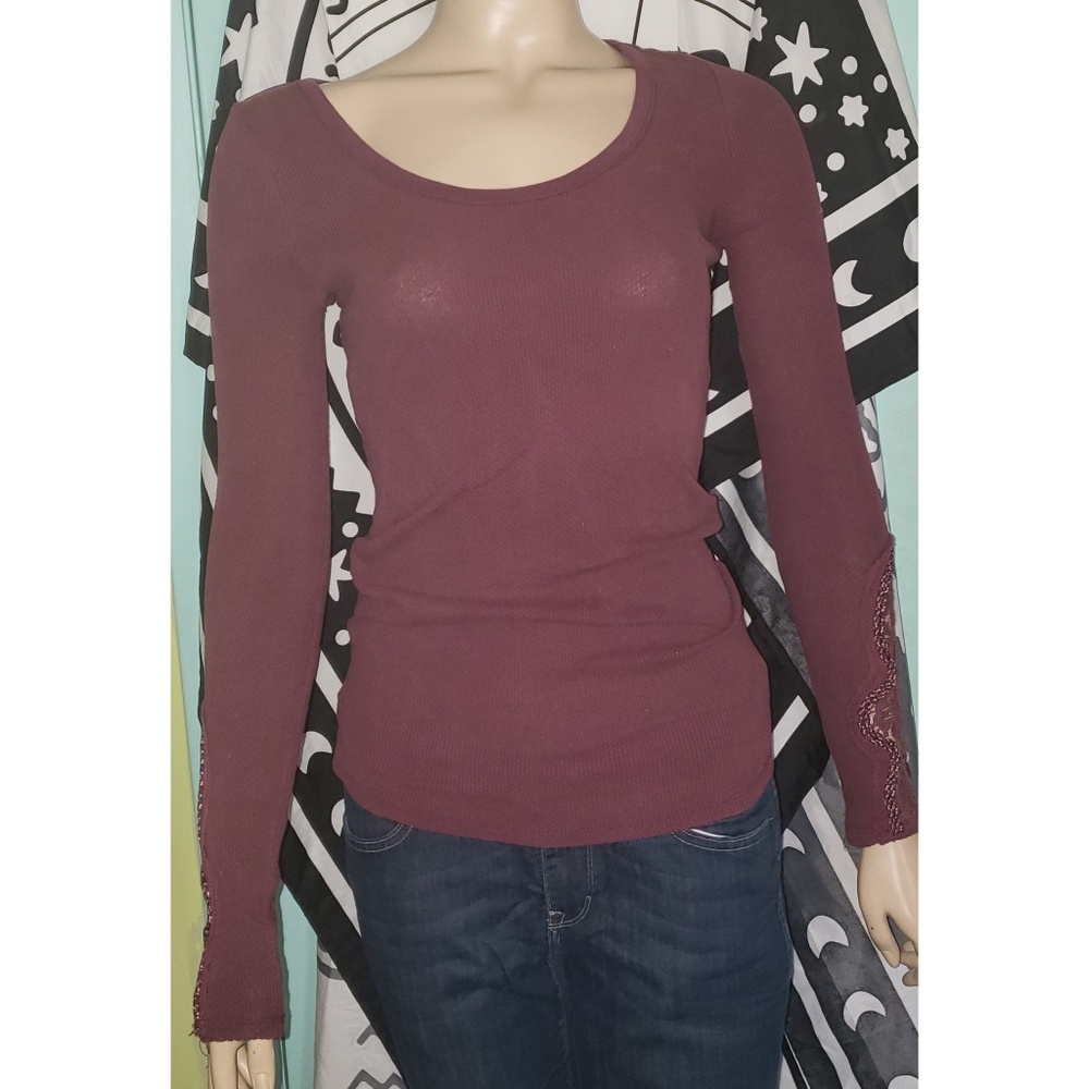 Free People Thermal w/ Lace Sleeve Detail